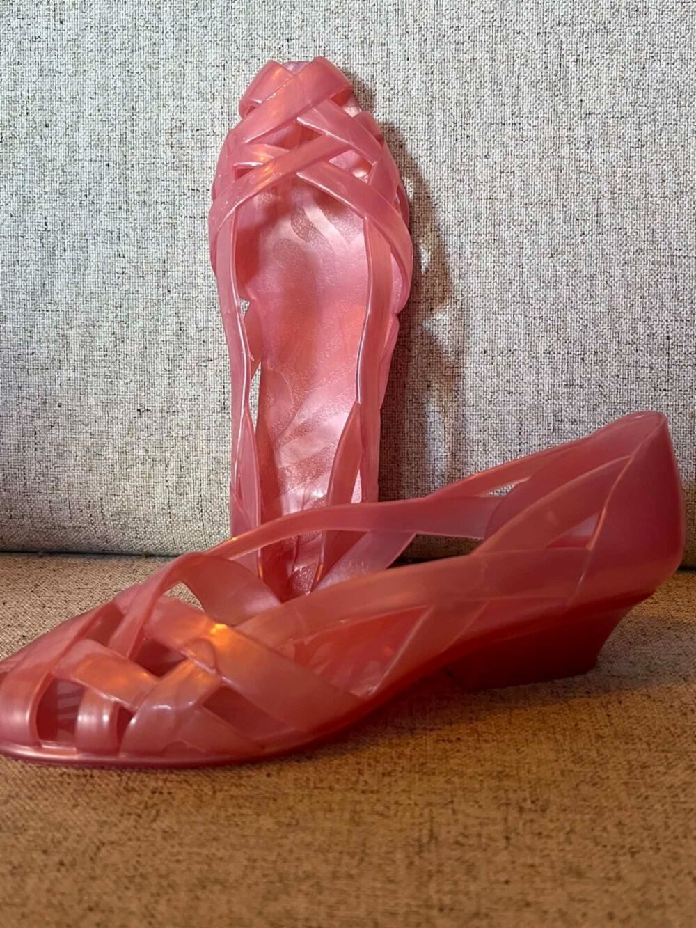 Vintage 80's-90's Wedge Jelly Shoes Peachy/Pink Size Y7